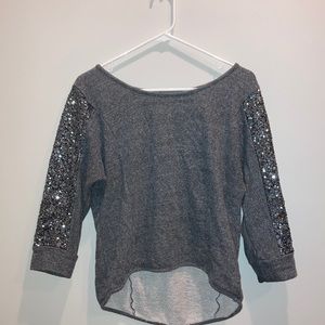 Gray Sweatshirt with Sequin Details